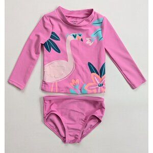Carter’s Flamingo Rash Guard Swimsuit 2 Piece Pink 12 Months NWOT
